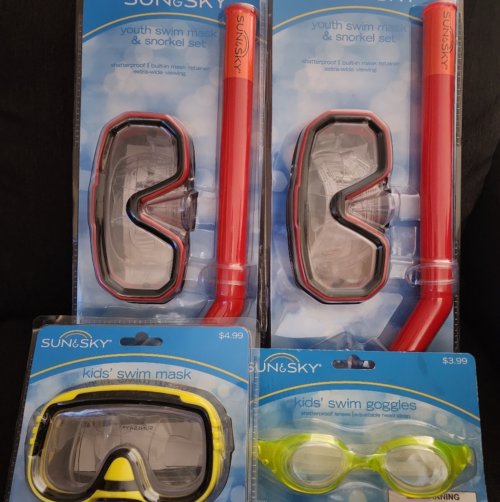Sun & Sky Set Of Snorkel, Swim Masks, And Goggles.